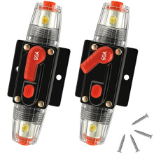 2 Pack 60A Manual Reset Circuit Breaker, 12V-48V Waterproof Inline Fuse Holder, 3-15 AWG Overload Protection