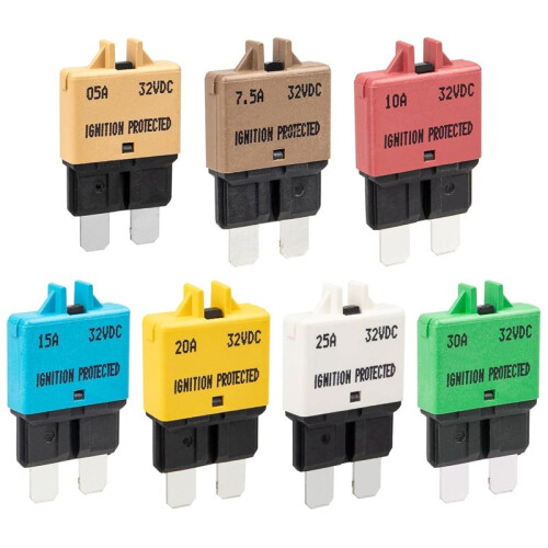 7PCS Manual Reset  Circuit Breakers, 5A-30A E39 Low Profile ATO/ATC Resettable Blade Fuses, 12V-32V  for Car