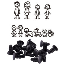 16Pcs Plastic Rivets Clip 4mm x 5mm x 15mm Black with 10Pcs Car Sticker Family with Pet Car Lucky Stickers Stickers