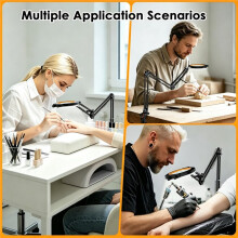 12X Magnifying Glass with Light and Stand Hands Free, Long Swing Arms Lighted Magnifier Lamp for Close Work EU Plug