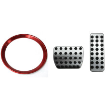 1X Red Steering Wheel Center Logo Decoration Cover Trim with Car Accelerator Pedal and Brake Pedal Pad
