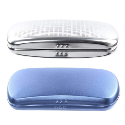 2pcs Glasses Case, Aluminum Hard Shell Eyeglasses Case Striped Spectacles Box for Small and Medium Frames -  & Silver