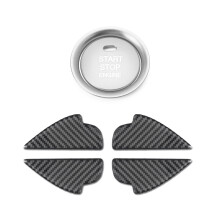 Silver Aluminum Keyless Engine Push Start Button with Carbon Fiber Interior Door Handle Bowl Panel Cover Trim