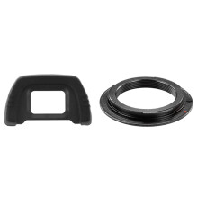 2 Pcs Camera Accessories: 1 Pcs DK-21 Black Rubber Coated Eyecup Eyepiece & 1 Pcs Black Metal Lens Mount Adapter