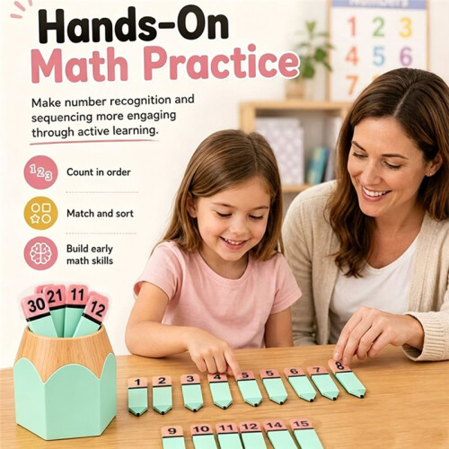 Pencil Number Counting Set 1-35, Reusable Number Matching Math Manipulatives for Classroom Draws 2