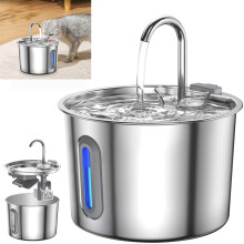 BRIEFNESS Fontaine à eau pour chat et chien, 2.2L, acier inoxydable, triple filtration, pompe ultra silencieuse
