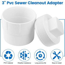 2pcs 3inch PVC Sewer Cleanout Adapter with Plug Pipe Fitting, PVC DWV Flush Sewer Cleanout Cap for Outdoor Garden