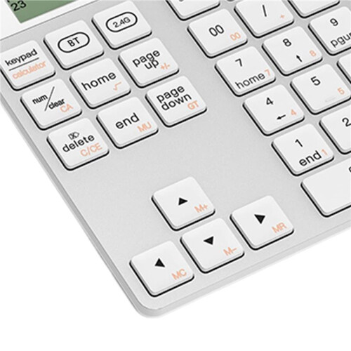 Ergonomic  Dual Mode Wireless Numeric Keyboard with Display Calculator 2in1 Wireless Number Keypad White