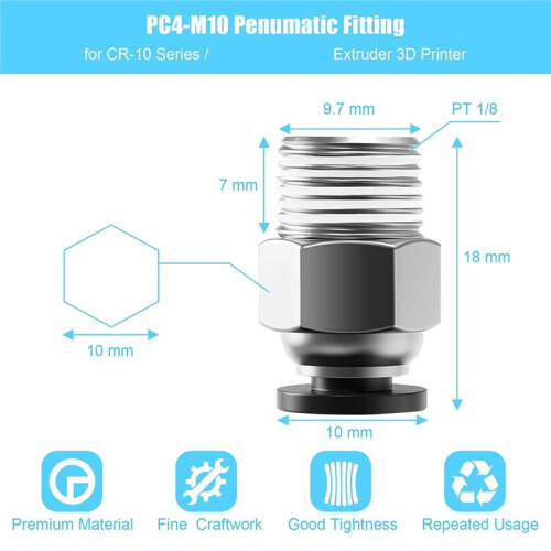 Pipe Fitting, Suitable for Bowden Couplers Advanced Pneumatic Quick-Release Male for E3D-V6, Bowden Extruder 20pcs