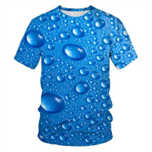(Blue,2XL)3d Printed Men Tshirt Short Sleeve Loose Uniquely Raindrop Oneck Tops Summer