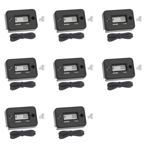 8X Waterproof LCD Display Digital Hour Meter Inductive Timer for Bike Motorcycle ATV Snowmobile Engine, Black