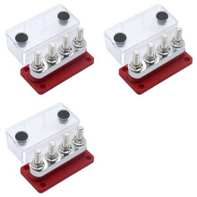 3X 600A Bus Bar 4-Stud (3/8 Inch) M10 High Current Copper Busbar Terminal Block Marine 12V 24V 48V with Cover(Red)