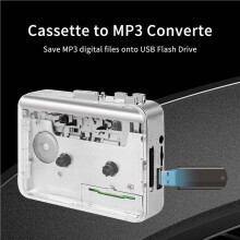 2X Gravador de Fita Cassete Portátil com Invólucro Transparente USB, Captura de Fita Cassete para Formato MP3 em Disco U, Reprodutor de Música