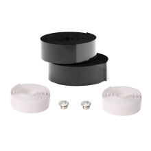 2 Pair Road Bike Bicycle Cork Handlebar Bar Grip Wrap Tape + 2 Bar Plugs - Black & White