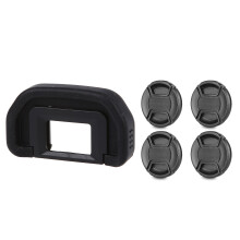 4Pcs 58Mm Lens Cap with Lens Cap Leash Hole Bundle for Dslr Cameras & 1Pcs Black Rubber Wrapped Plastic Eyecup Eyepiece Eb for