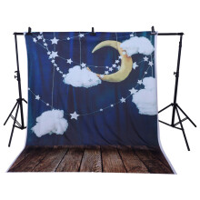 Wooden floor Stars, Moon, Clouds light string suede photography background cloth studio backdrop props 1.6 * 2.1M