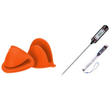 2 Pcs Oven Mitts Silicone Heat Resistant Anti-Scald Gloves & 1 Pcs Food Thermometer,Food Cooking Thermometer