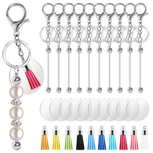 Beaded Keychains Bulk Beads DIY Blank Keychains Metal Beaded Keychains for Beaded Keychain Crafts A