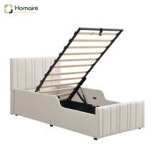 HOMAIRE Beige Linen Upholstered Single Bed