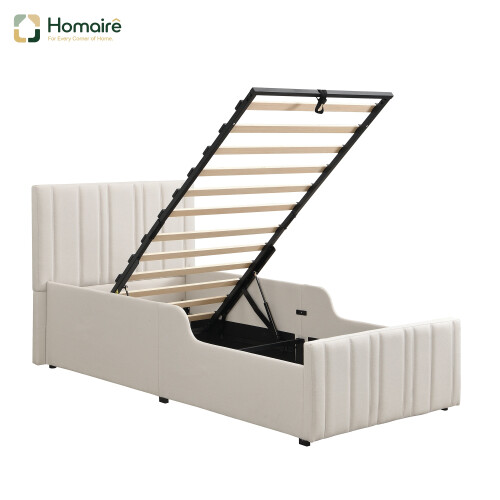 HOMAIRE Beige Linen Upholstered Single Bed