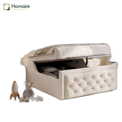 HOMAIRE Beige Velvet Single Upholstered Bed