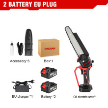 ONEVAN Tronçonneuse sans fil, moteur brushless 4500W, guide 8 pouces, avec lot de 2 batteries