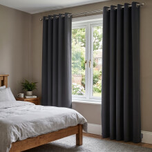 (Dark Grey, 46" x 54") Insulated Blackout Curtain Pair Eyelet Ring Top Drape