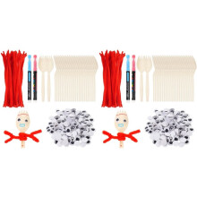 Kit de Bricolage 100 Pièces Comprenant des Fourchettes-Cuillères, des Cure-Pipes Rouges, des Yeux Mobiles Autocollants et des Feutres. Créez Votre