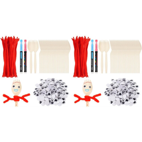 100Sets Fork  Kit Include Sporks Red Pipe Cleaners Self Adhesive Googly Eyes and  Pens 1