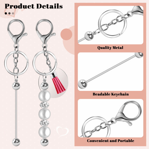 Beaded Keychains Bulk Beads DIY Blank Keychains Metal Beaded Keychains for Beaded Keychain Crafts A 1