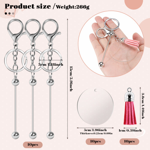 Beaded Keychains Bulk Beads DIY Blank Keychains Metal Beaded Keychains for Beaded Keychain Crafts A 2