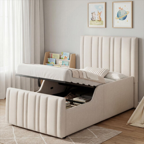 HOMAIRE Beige Linen Upholstered Single Bed 2
