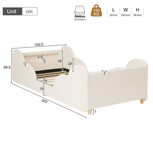 HOMAIRE Toddler Bed 3ft Single Beige with LED 1
