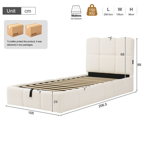 HOMAIRE Single Upholstered Bed with Storage Beige 1