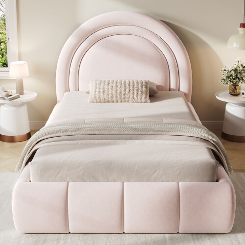 HOMAIRE Pink Velvet Single Upholstered Bed 2