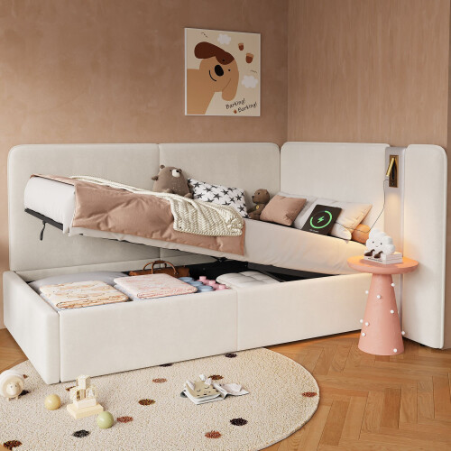 HOMAIRE 3FT Velvet Daybed with Storage Beige 2