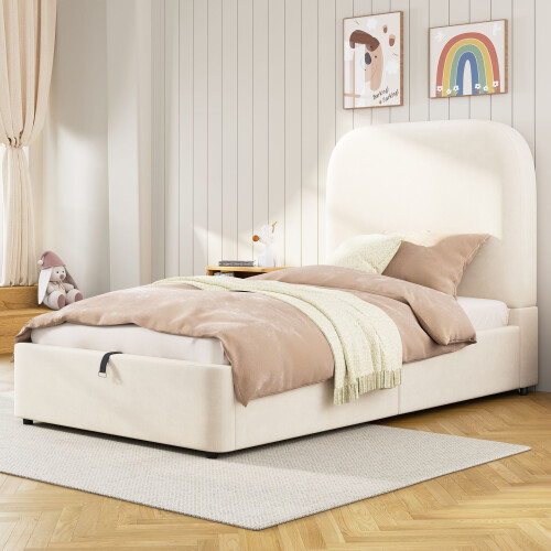 HOMAIRE Velvet Upholstered Single Bed Beige 2
