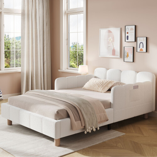HOMAIRE Beige Bouclé Upholstered Single Bed 1