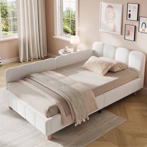 HOMAIRE Beige Bouclé Upholstered Single Bed 2