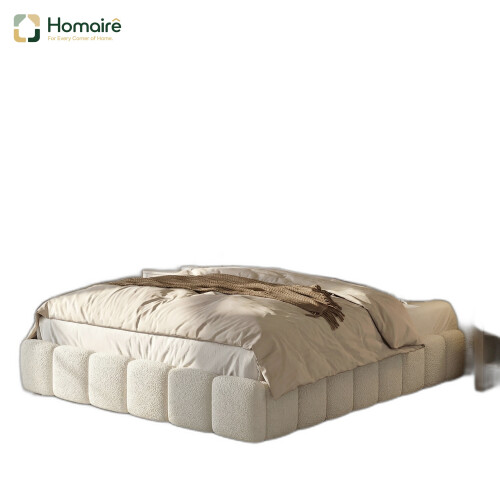 HOMAIRE White Bouclé Upholstered Double Bed