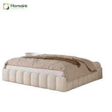 HOMAIRE King Size Upholstered Bed White Bouclé
