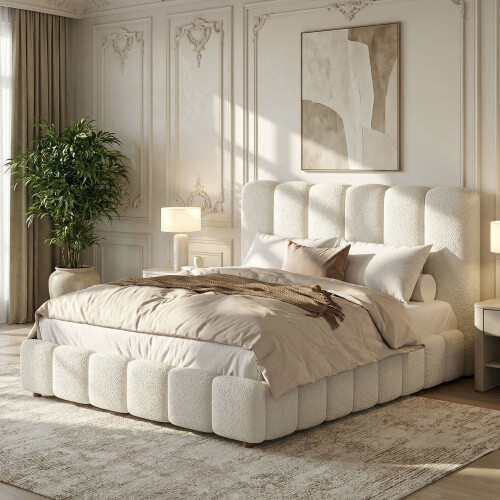 HOMAIRE White Bouclé Upholstered Double Bed 1