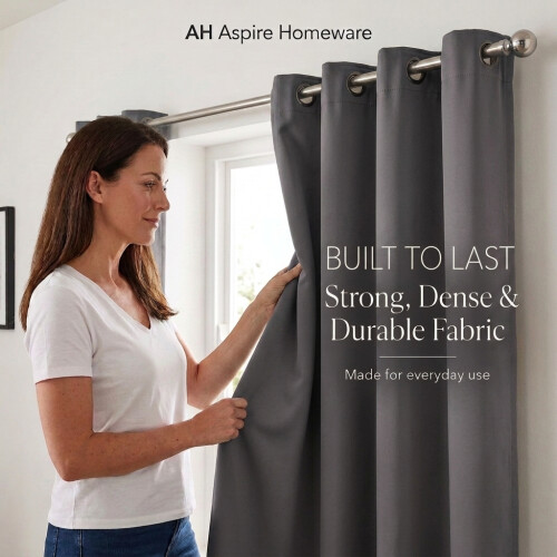 (Dark Grey, 66" x 84" (Single Panel)) Insulated Blackout Curtain Pair Eyelet Ring Top Drape 1
