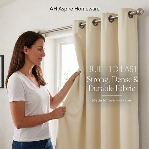 (Cream , 66" x 84" (Single Panel)) Insulated Blackout Curtain Pair Eyelet Ring Top Drape 2