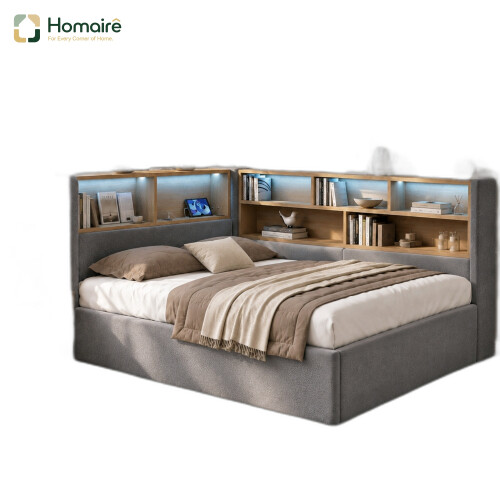 HOMAIRE Grey Velvet L-Shaped Daybed with Storage