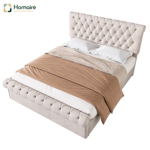 HOMAIRE Velvet Upholstered Double Bed Beige