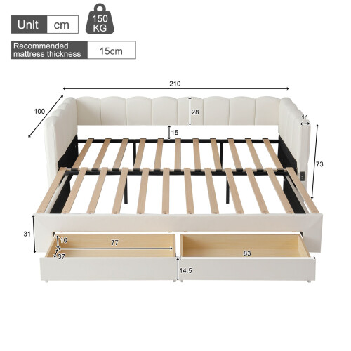 HOMAIRE Beige Linen Upholstered Daybed 90x190cm 1