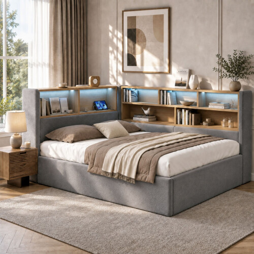 HOMAIRE Grey Velvet L-Shaped Daybed with Storage 2