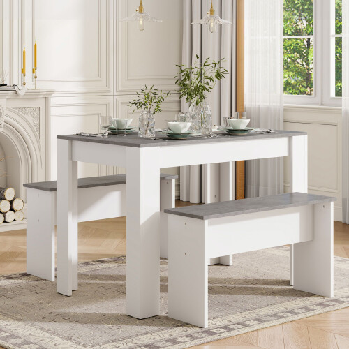 HOMAIRE Grey White Marble Dining Table Set 2