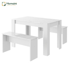 HOMAIRE White Dining Table Set with Benches